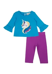 Baby Girls Unicorn Appliqué Top and Leggings Set