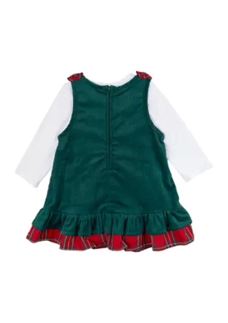 Baby Girls Reindeer Appliqué Jumper Dress