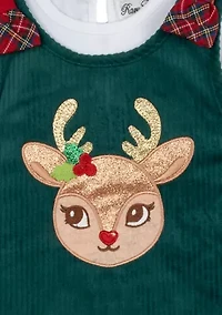Baby Girls Reindeer Appliqué Jumper Dress