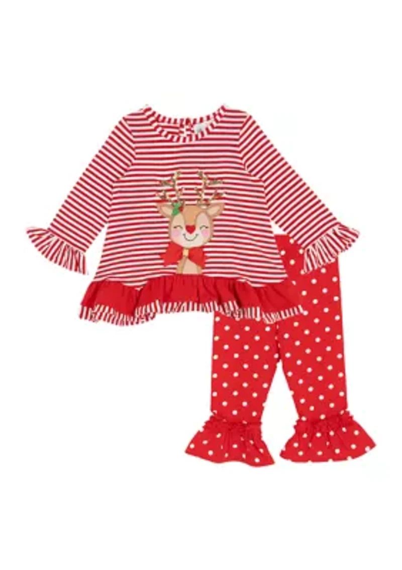 Baby Girls Reindeer Striped Set