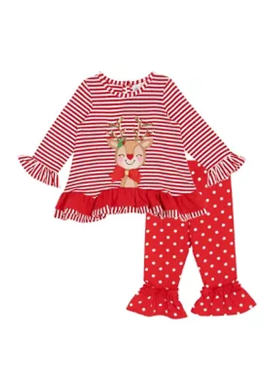 Baby Girls Reindeer Striped Set