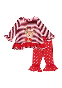 Baby Girls Reindeer Striped Set