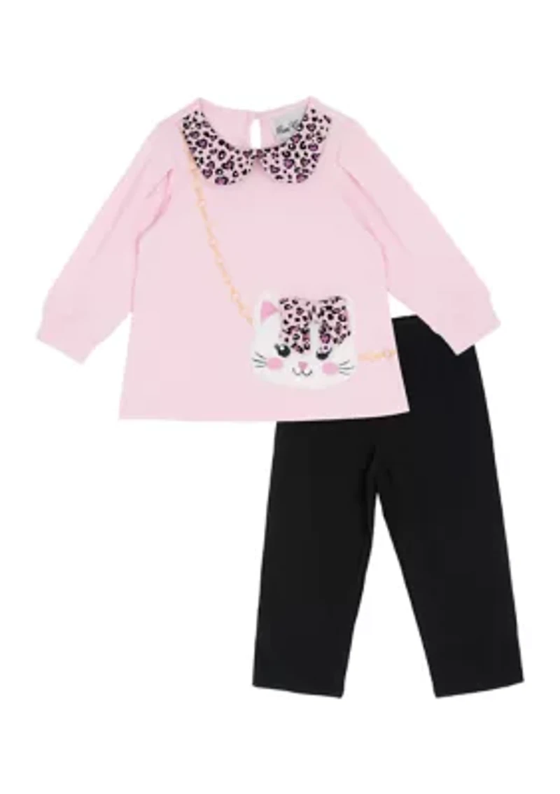Baby Girls Long Sleeve Cat Top and Solid Legging Set
