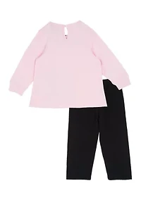 Baby Girls Long Sleeve Cat Top and Solid Legging Set