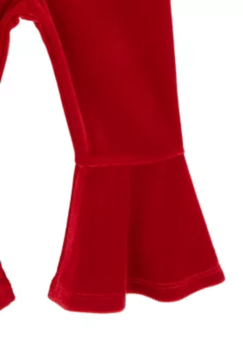 Baby Girls Rib Knit Santa's Favorite Bodysuit, Bell Bottom Legging and Headband Set