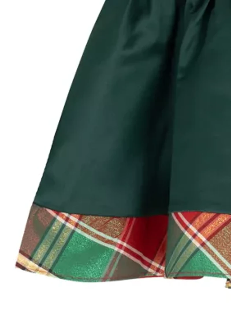 Baby Girls Solid Dress with Plaid Trim and Matching Bloomer