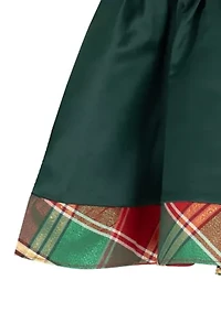 Baby Girls Solid Dress with Plaid Trim and Matching Bloomer