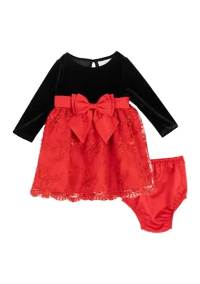 Baby Girls Long Sleeve Velvet Bodice Dress