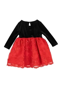 Baby Girls Long Sleeve Velvet Bodice Dress