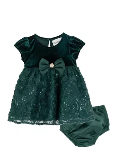 Baby Girls Short Sleeve Velvet Soutache Dress