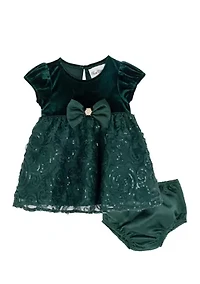 Baby Girls Short Sleeve Velvet Soutache Dress