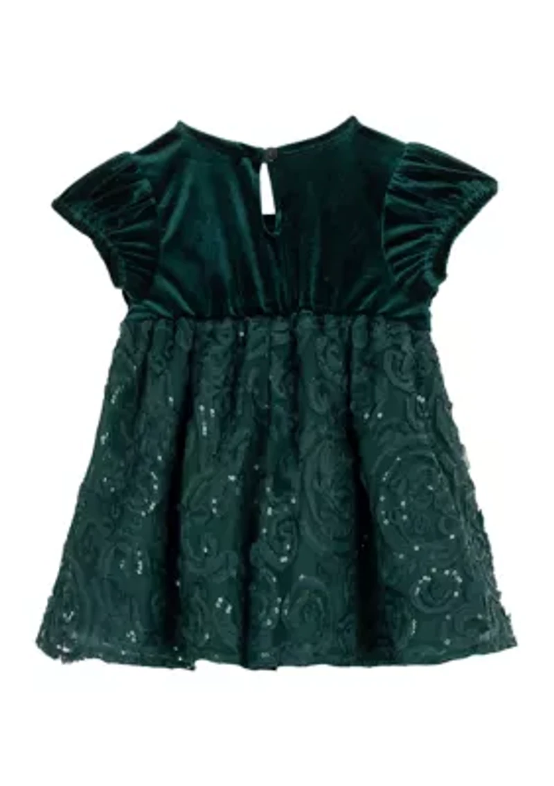 Baby Girls Short Sleeve Velvet Soutache Dress