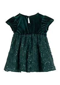 Baby Girls Short Sleeve Velvet Soutache Dress