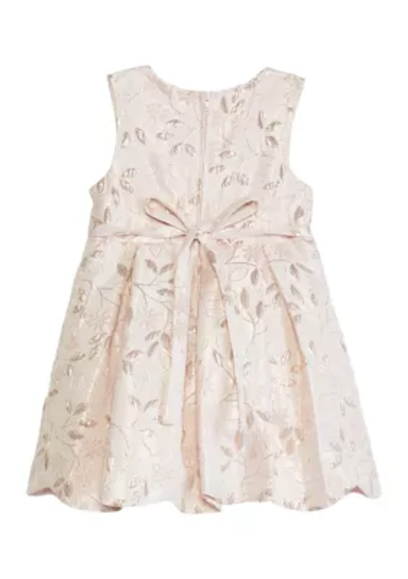 Toddler Girls Floral Embroidered Scalloped Dress