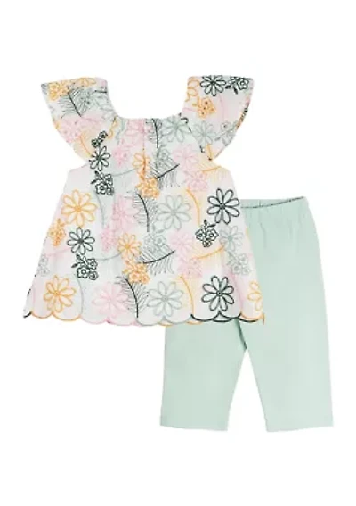 Toddler Girls Embroidered Top and Knit Leggings Set