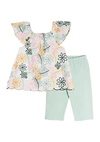 Toddler Girls Embroidered Top and Knit Leggings Set