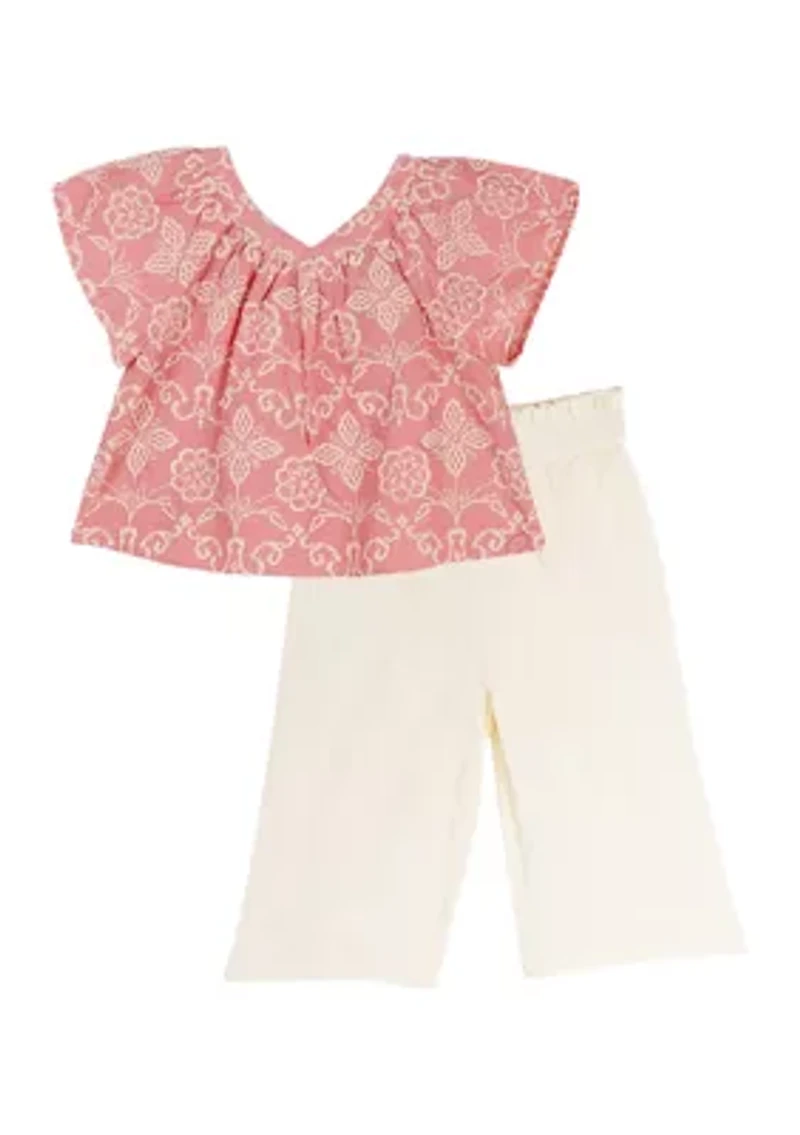 Toddler Girls Embroidered Top and Capri Pants Set