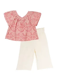 Toddler Girls Embroidered Top and Capri Pants Set