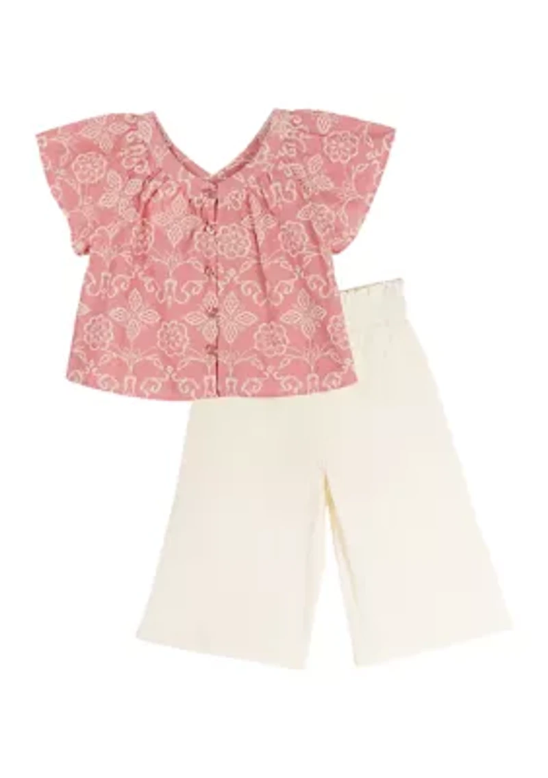 Toddler Girls Embroidered Top and Capri Pants Set