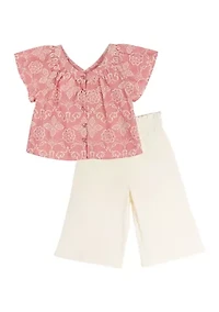Toddler Girls Embroidered Top and Capri Pants Set