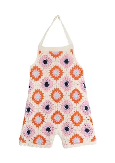 Toddler Girls Printed Crochet Romper