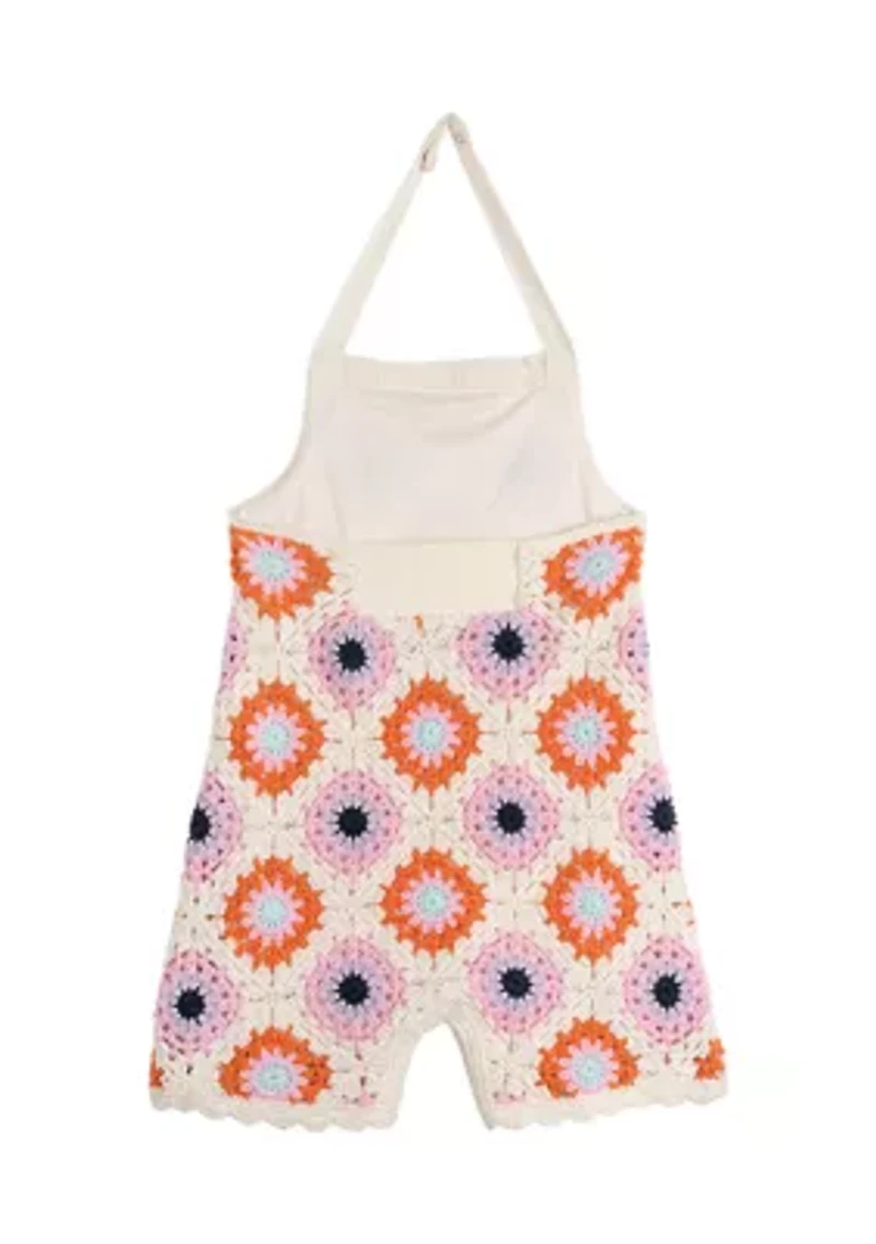 Toddler Girls Printed Crochet Romper