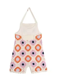 Toddler Girls Printed Crochet Romper