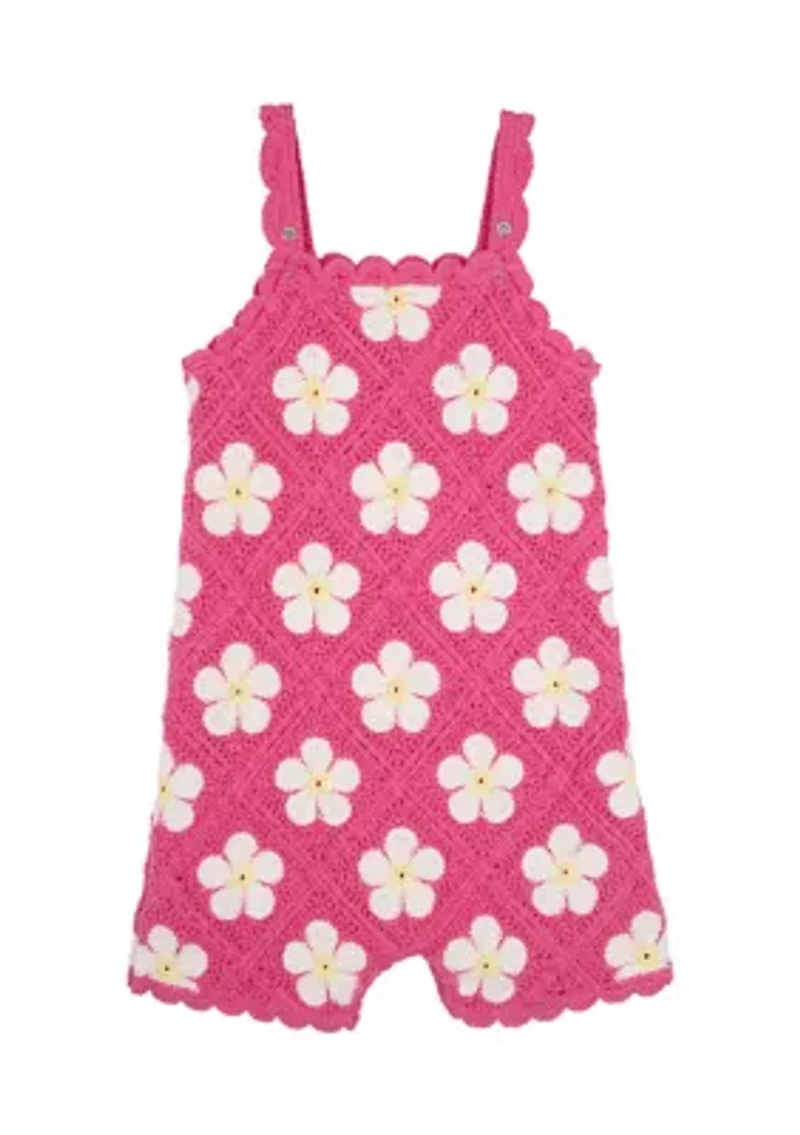 Toddler Girls Floral Printed Crochet Romper