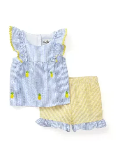 Toddler Girls Pineapple Seersucker Shorts Set