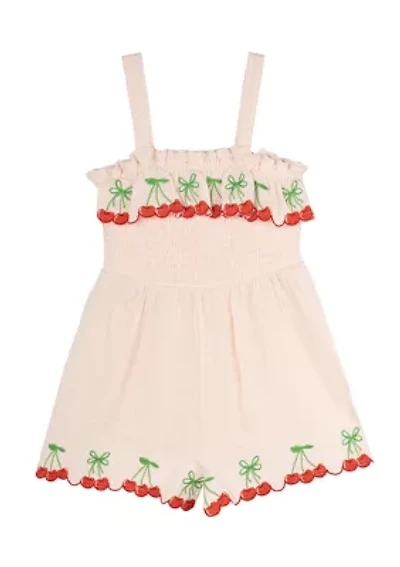 Pink Gauze Cherry Embroidered Smocked Dress