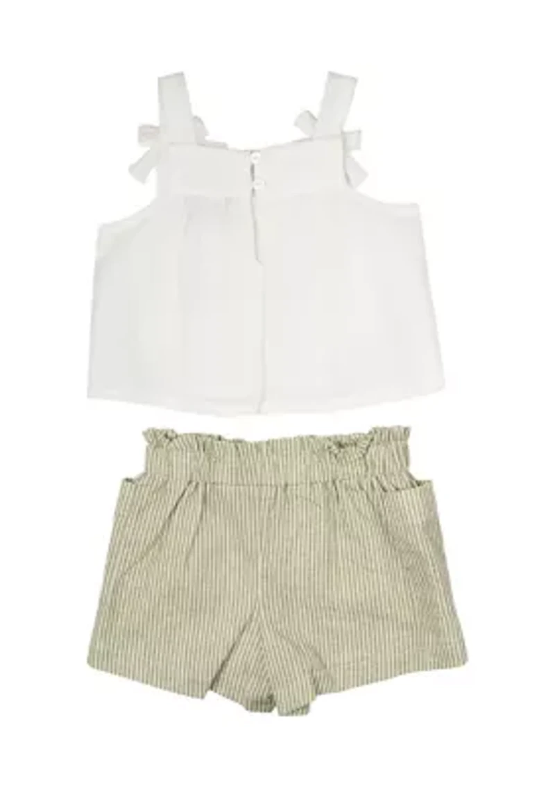 Toddler Girls Embroidered Top with Linen Shorts