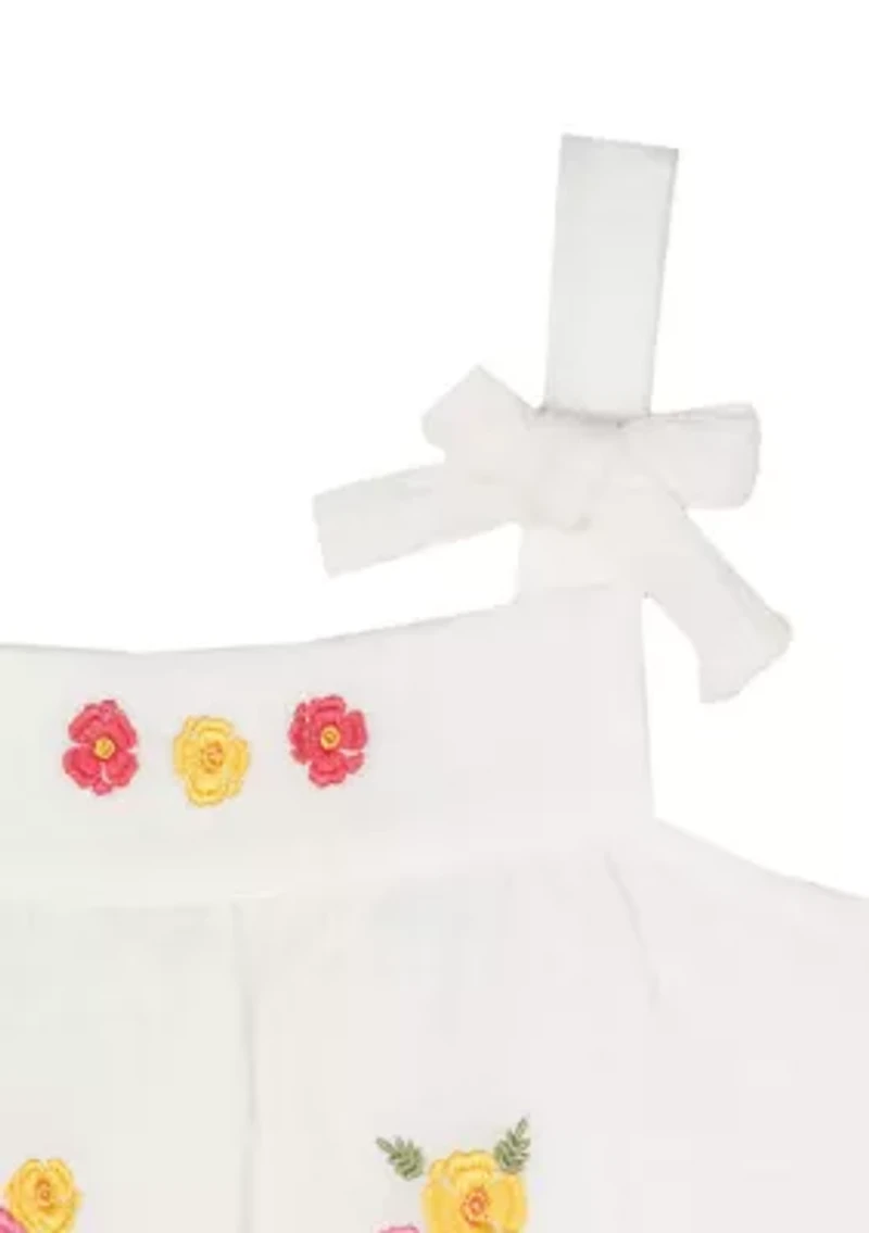 Toddler Girls Embroidered Top with Linen Shorts