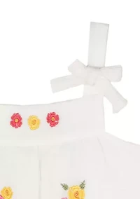 Toddler Girls Embroidered Top with Linen Shorts