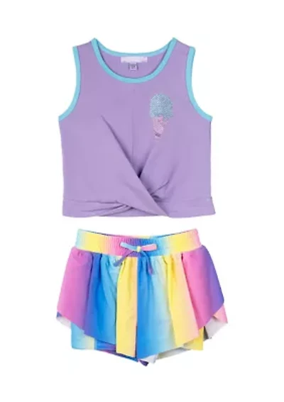Toddler Girls Twist Tank Top and Printed Ombré Shorts Set