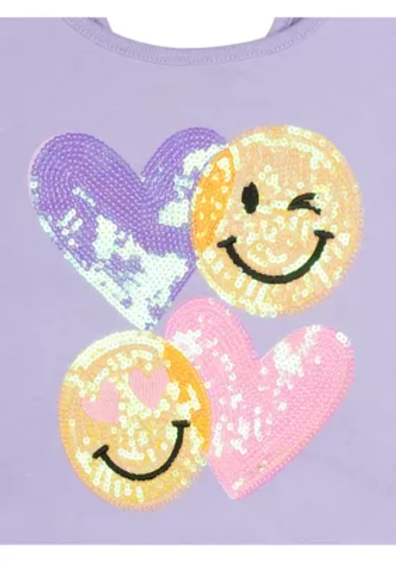 Toddler Girls Happy Face Graphic T-Shirt and Printed Shorts Set