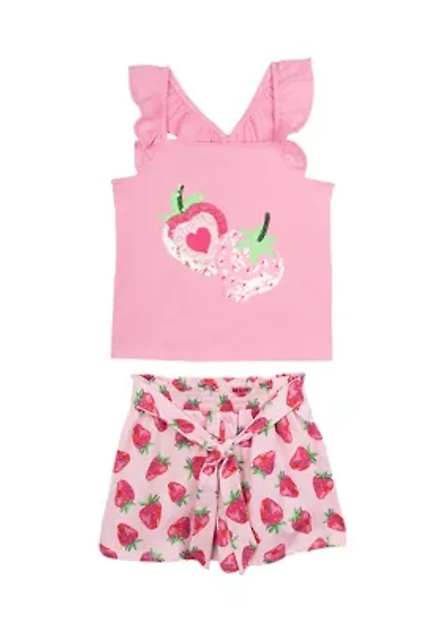 Toddler Girls Graphic T-Shirt and Strawberry Printed Shorts Set