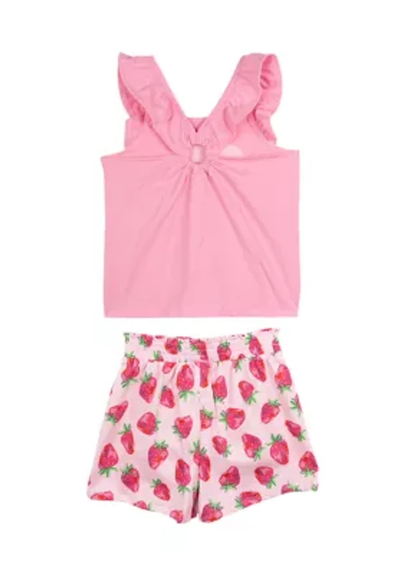 Toddler Girls Graphic T-Shirt and Strawberry Printed Shorts Set