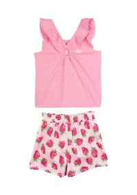Toddler Girls Graphic T-Shirt and Strawberry Printed Shorts Set