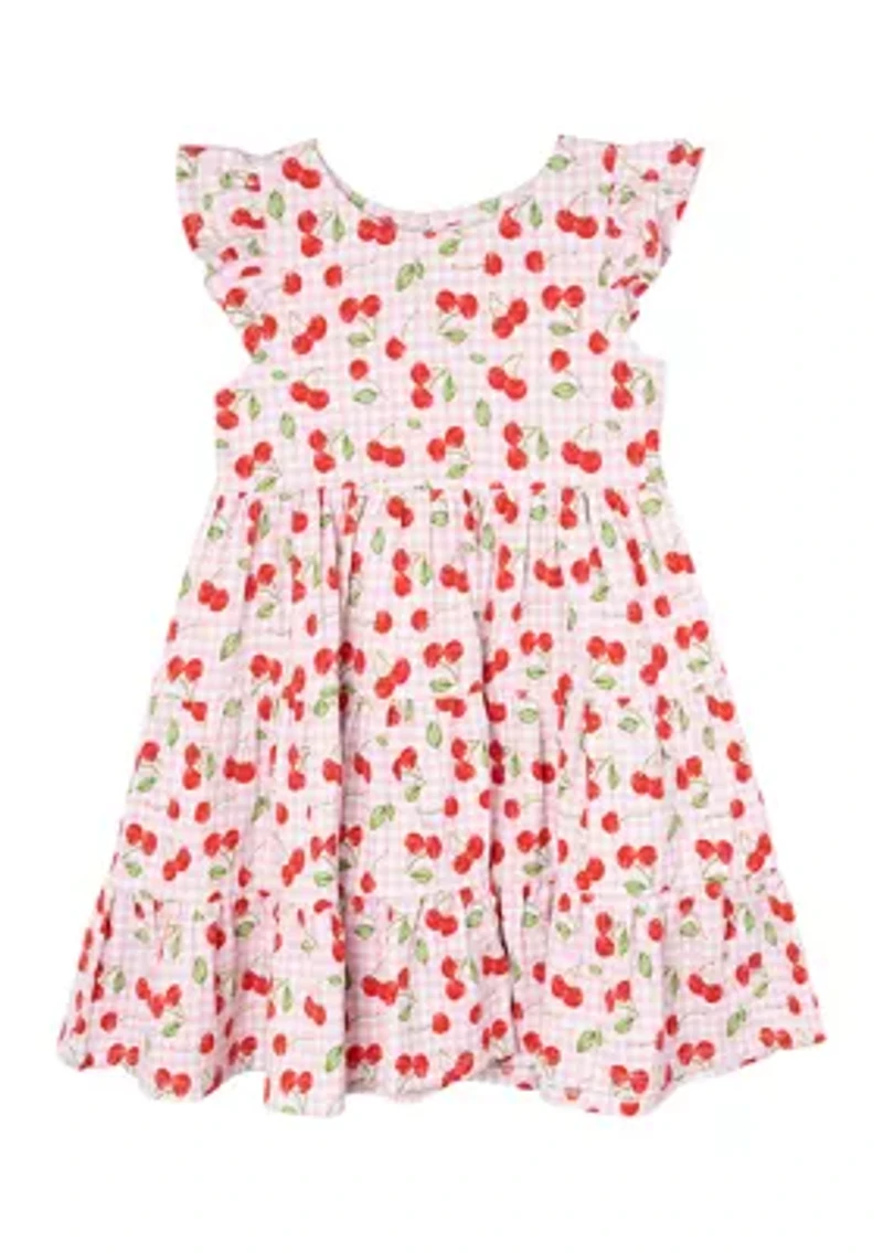 Toddler Girls Cherry Check Printed Dress