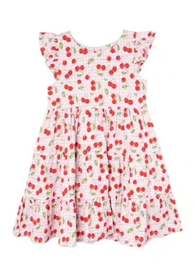 Toddler Girls Cherry Check Printed Dress