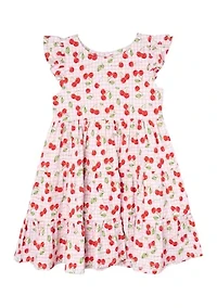 Toddler Girls Cherry Check Printed Dress