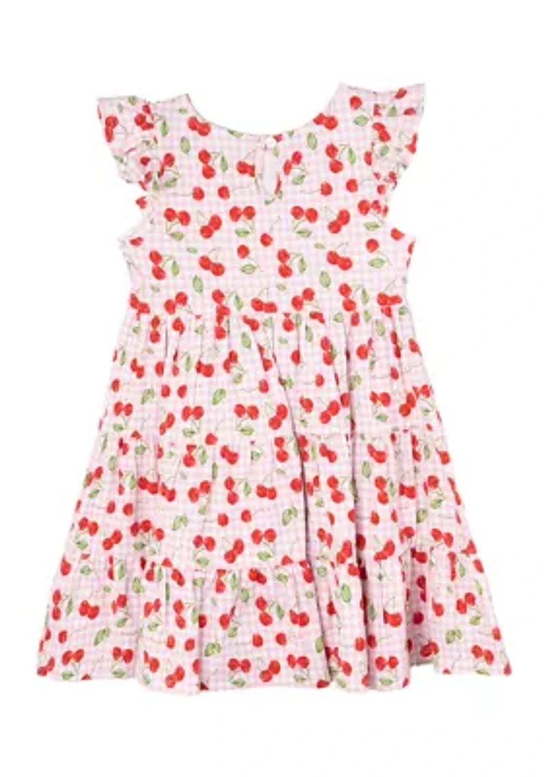 Toddler Girls Cherry Check Printed Dress