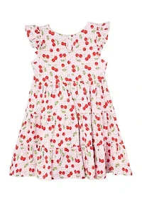 Toddler Girls Cherry Check Printed Dress