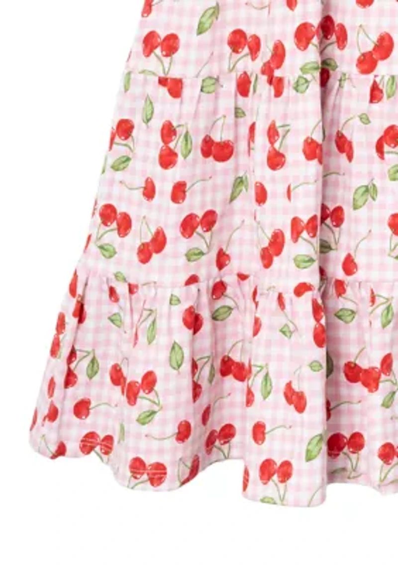Toddler Girls Cherry Check Printed Dress