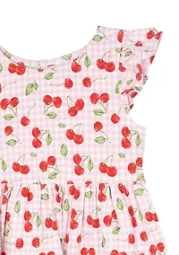 Toddler Girls Cherry Check Printed Dress