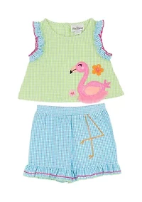 Toddler Girls Flamingo Seer Short Set