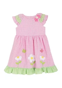 Toddler Girls Daisy Appliqué Seersucker Dress