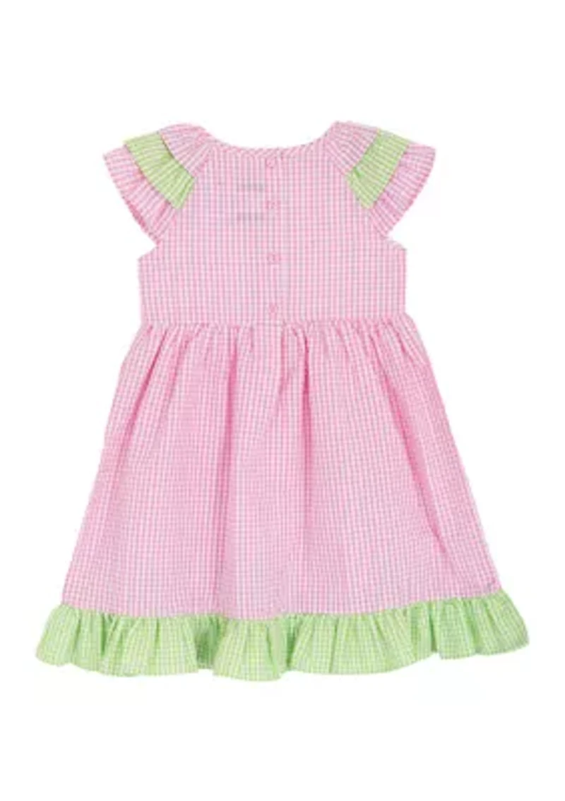 Toddler Girls Daisy Appliqué Seersucker Dress