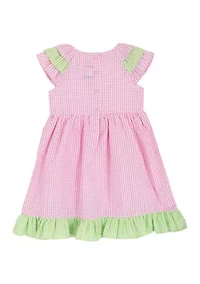 Toddler Girls Daisy Appliqué Seersucker Dress