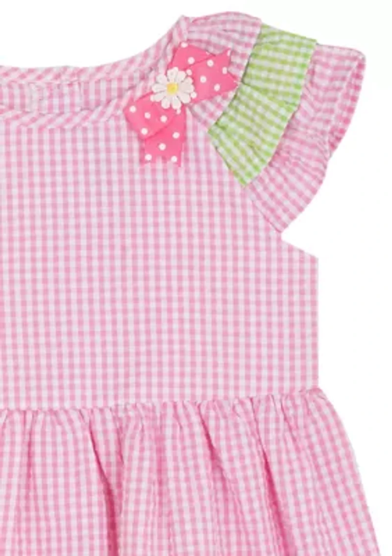 Toddler Girls Daisy Appliqué Seersucker Dress